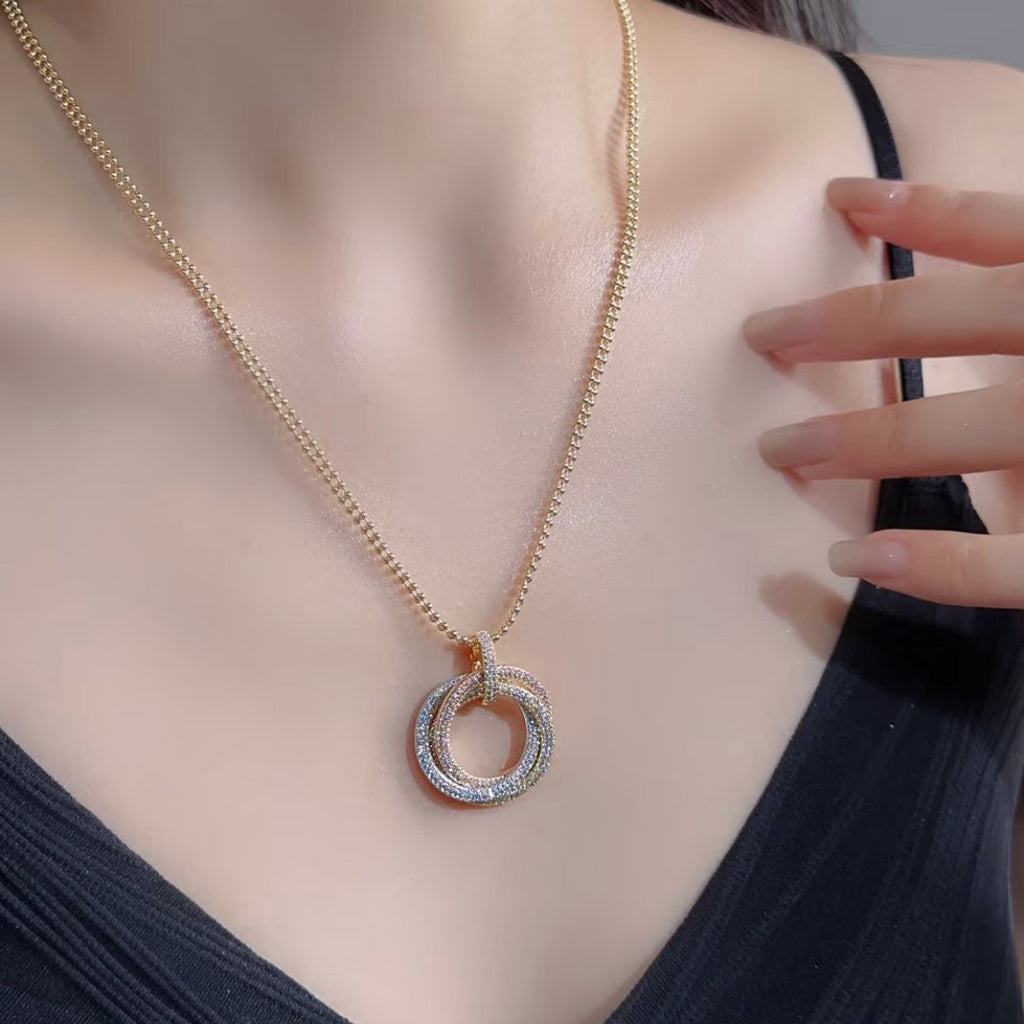 [LOXURA]TRINITY LARGE FULL DIAMOND  NECKLACE
