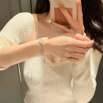 [LOXURA] CLOVER 5 MOTIF PURPLE CHALCEDONY BRACELET COLLECTION