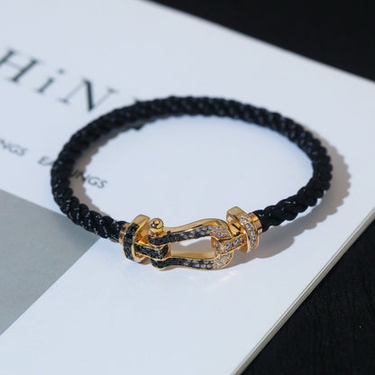 [LOXURA]FORCE LARGE HORSESHOE BLACK WHITE DIAMOND BRACELET SILVER