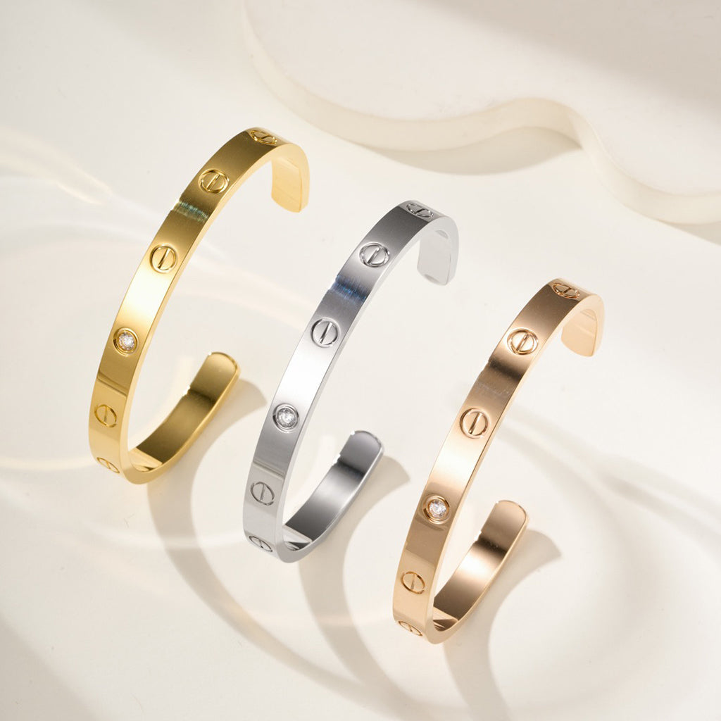 [LOXURA]LOVE BRACELET 6.1MM 1 DIAMOND OPEN CUFF