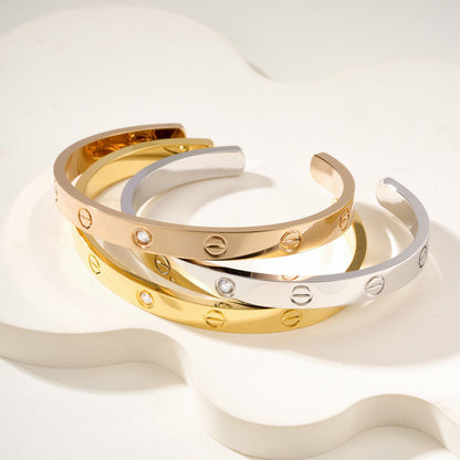 [LOXURA]LOVE BRACELET 6.1MM 1 DIAMOND OPEN CUFF