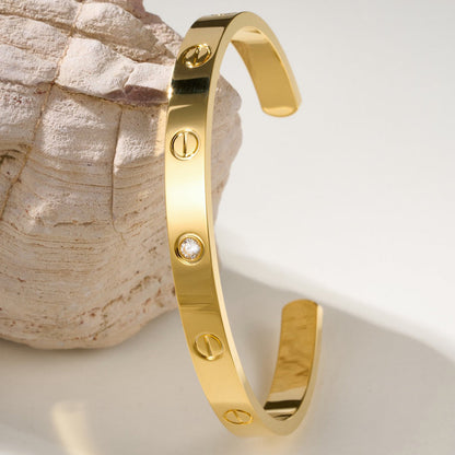 [LOXURA]LOVE BRACELET 6.1MM 1 DIAMOND OPEN CUFF