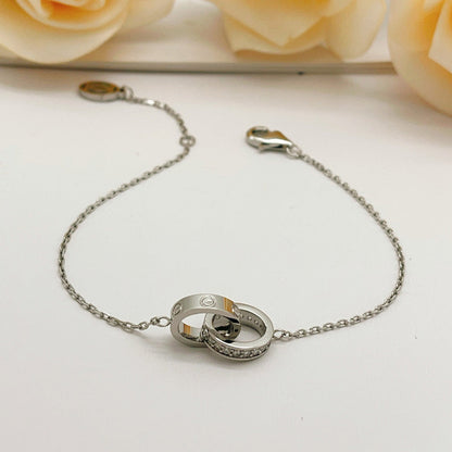 [LOXURA]LOVE DOUBLE RING HALF DIAMOND BRACELET