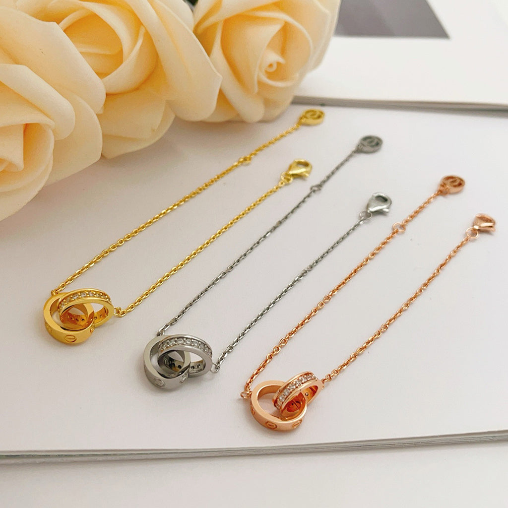 [LOXURA]LOVE DOUBLE RING HALF DIAMOND BRACELET