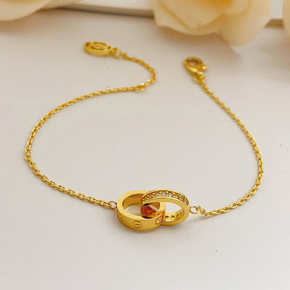 [LOXURA]LOVE DOUBLE RING HALF DIAMOND BRACELET