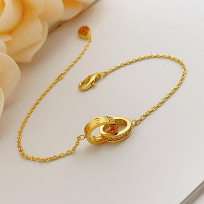 [LOXURA]LOVE DOUBLE RING HALF DIAMOND BRACELET