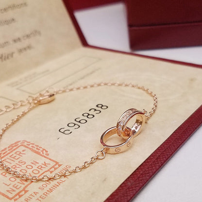 [LOXURA]LOVE DOUBLE RING HALF DIAMOND BRACELET