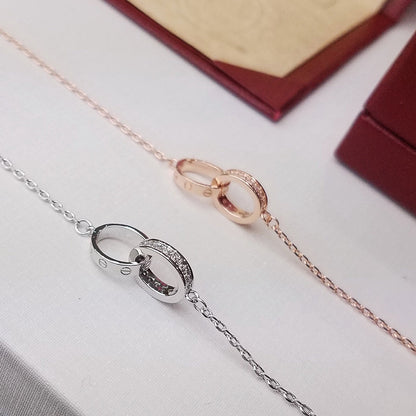 [LOXURA]LOVE DOUBLE RING HALF DIAMOND BRACELET
