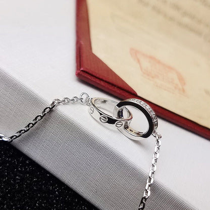 [LOXURA]LOVE DOUBLE RING HALF DIAMOND BRACELET