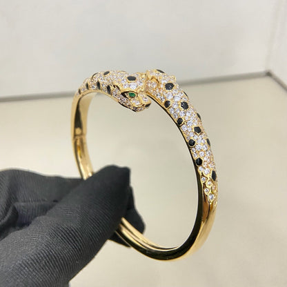 [LOXURA]PANTHERE DOUBLE HEADED HALF DIAMOND OPEN BRACELET