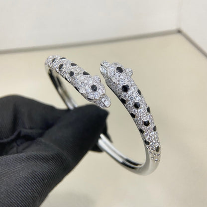 [LOXURA]PANTHERE DOUBLE HEADED HALF DIAMOND OPEN BRACELET