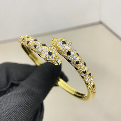 [LOXURA]PANTHERE DOUBLE HEADED HALF DIAMOND OPEN BRACELET
