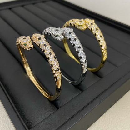 [LOXURA]PANTHERE DOUBLE HEADED HALF DIAMOND OPEN BRACELET