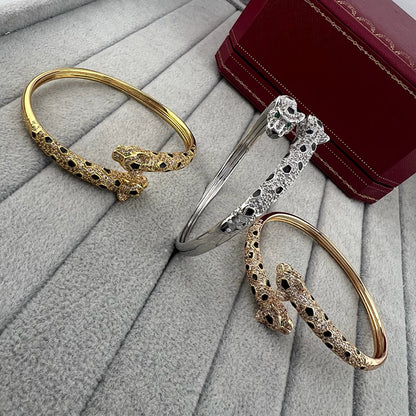 [LOXURA]PANTHERE DOUBLE HEADED HALF DIAMOND OPEN BRACELET