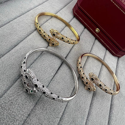 [LOXURA]PANTHERE DOUBLE HEADED HALF DIAMOND OPEN BRACELET