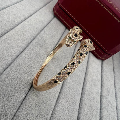 [LOXURA]PANTHERE DOUBLE HEADED HALF DIAMOND OPEN BRACELET