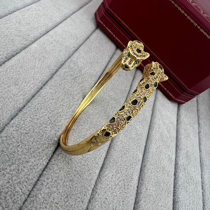 [LOXURA]PANTHERE DOUBLE HEADED HALF DIAMOND OPEN BRACELET