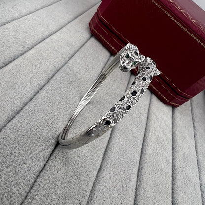 [LOXURA]PANTHERE DOUBLE HEADED HALF DIAMOND OPEN BRACELET
