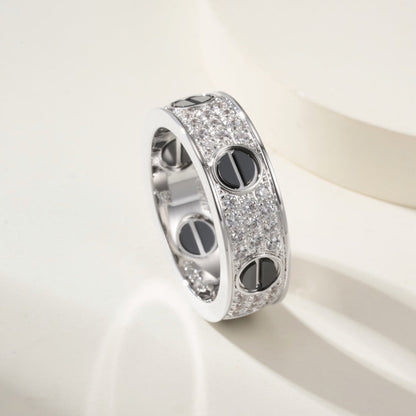 [LOXURA]LOVE RING 5.5MM DIAMONDS PAVED CERAMIC