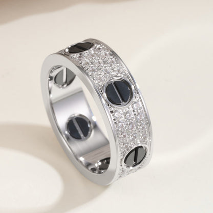 [LOXURA]LOVE RING 5.5MM DIAMONDS PAVED CERAMIC