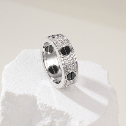 [LOXURA]LOVE RING 5.5MM DIAMONDS PAVED CERAMIC