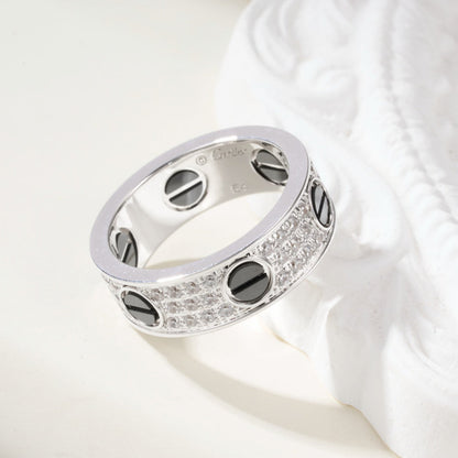 [LOXURA]LOVE RING 5.5MM DIAMONDS PAVED CERAMIC