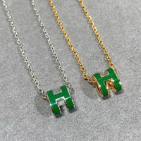 [LOXURA]POP H GREEN NECKLACE SILVER AND GOLD