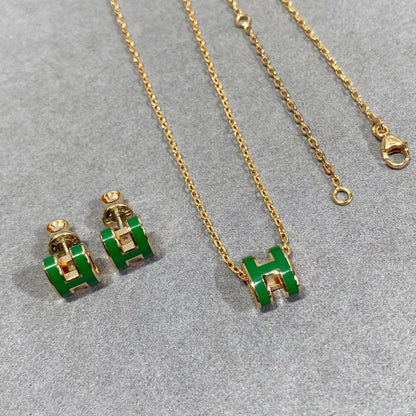 [LOXURA]POP H GREEN NECKLACE SILVER AND GOLD