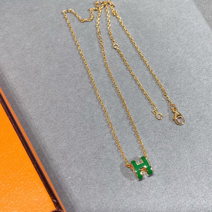 [LOXURA]POP H GREEN NECKLACE SILVER AND GOLD