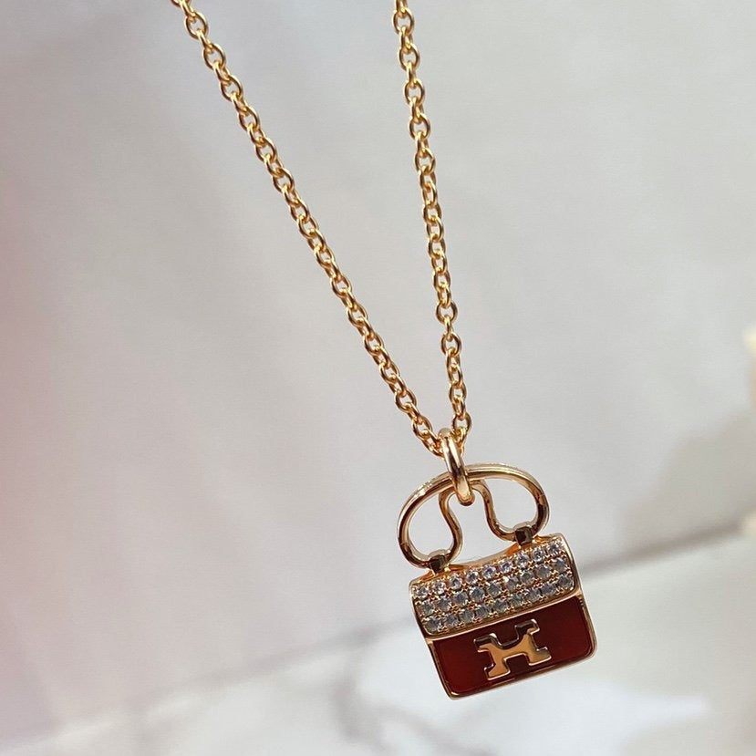 [LOXURA]CONSTANCE RED PEDANT PINK GOLD NECKLACE