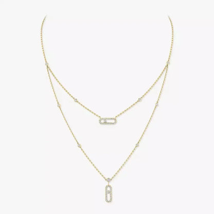 [LOXURA]2 Rows Rose Gold Diamond Pave_ Necklace Move Uno