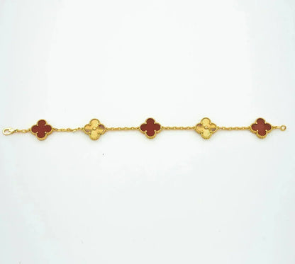 [LOXURA] CLOVER 5 MOTIF RED CORNELIAN BRACELET COLLECTION