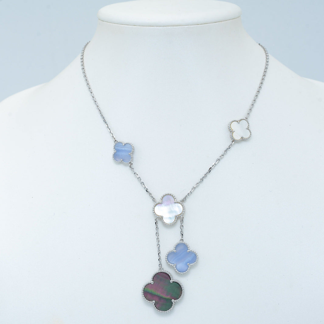 [LOXURA]CLOVER MOP CHALCEDONY NECKLACE SILVER 6 MOTIF