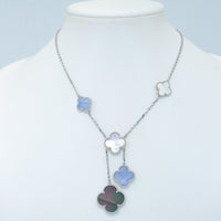 [LOXURA]CLOVER MOP CHALCEDONY NECKLACE SILVER 6 MOTIF