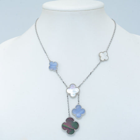 [LOXURA]CLOVER MOP CHALCEDONY NECKLACE SILVER 6 MOTIF