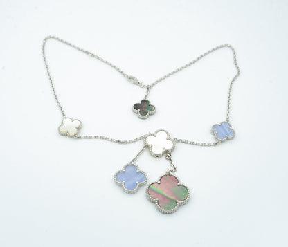 [LOXURA]CLOVER MOP CHALCEDONY NECKLACE SILVER 6 MOTIF