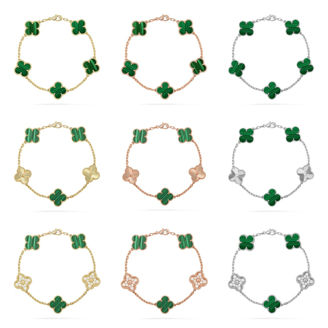 [LOXURA] CLOVER 5 MOTIF MALACHITE BRACELET COLLECTION