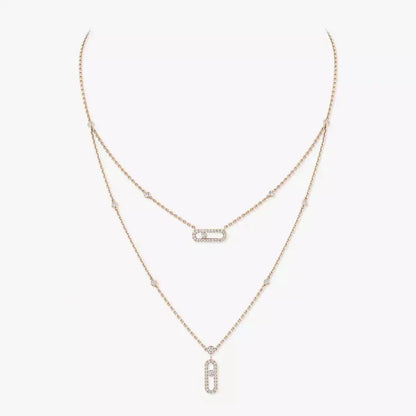 [LOXURA]2 Rows Rose Gold Diamond Pave_ Necklace Move Uno