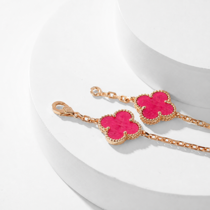 [LOXURA]NEW CLOVER 10 MOTIFS PINK ENAMEL NECKLACE