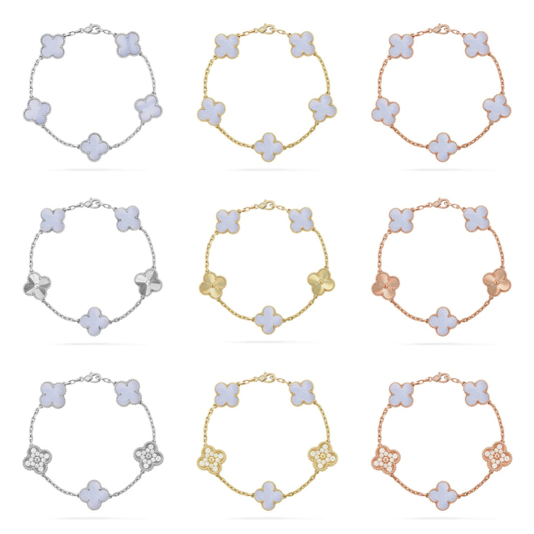 [LOXURA] CLOVER 5 MOTIF PURPLE CHALCEDONY BRACELET COLLECTION