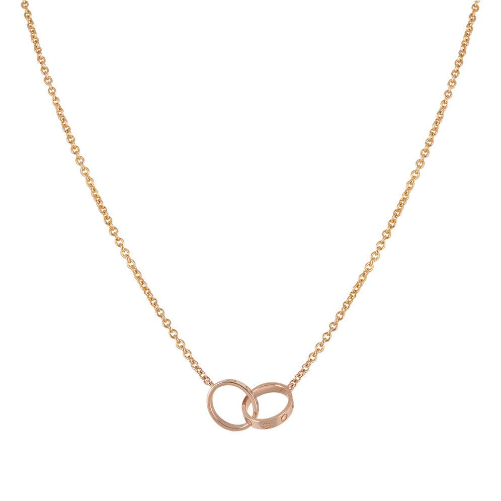 [LOXURA]LOVE NECKLACE DOUBLE RING PINK GOLD