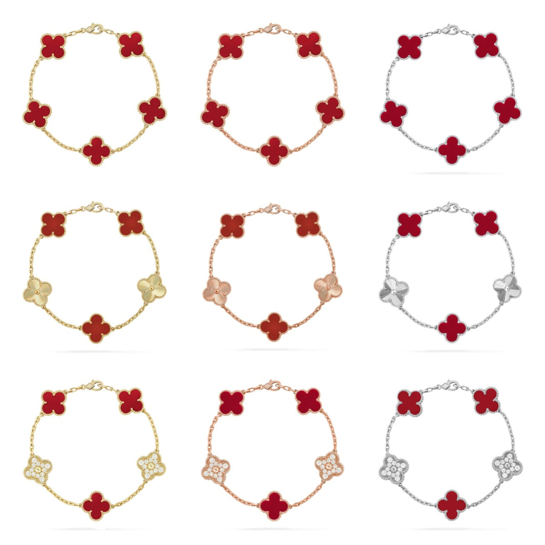 [LOXURA] CLOVER 5 MOTIF RED CORNELIAN BRACELET COLLECTION