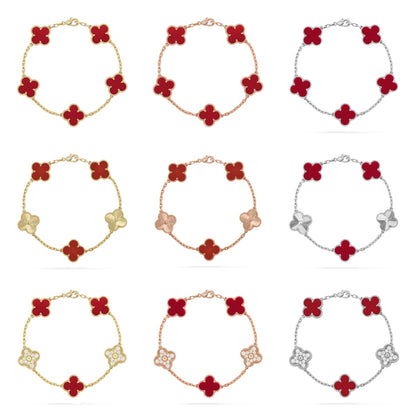 [LOXURA] CLOVER 5 MOTIF RED CORNELIAN BRACELET COLLECTION