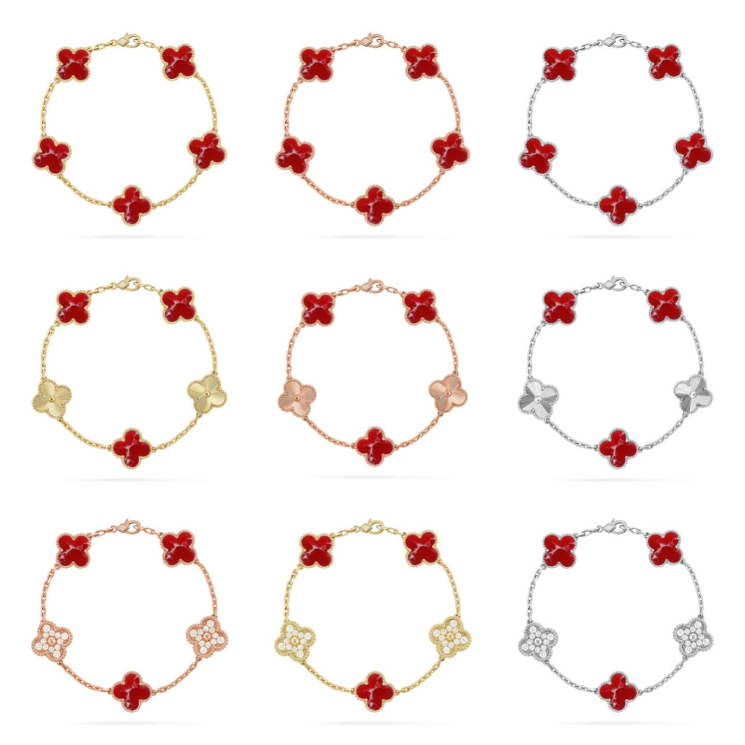 [LOXURA]CLOVER 5 MOTIF RED PATTERN BRACELET COLLECTION