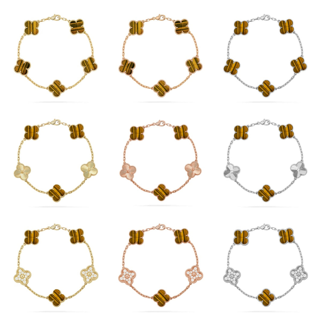 [LOXURA] CLOVER 5 MOTIFS TIGER EYE BRACELET COLLECTION
