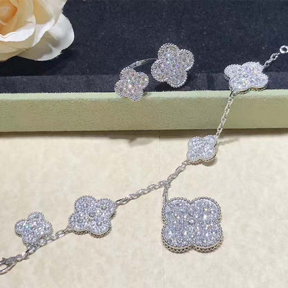 [LOXURA]CLOVER 6 MOTIFS SILVER DIAMOND BRACELET