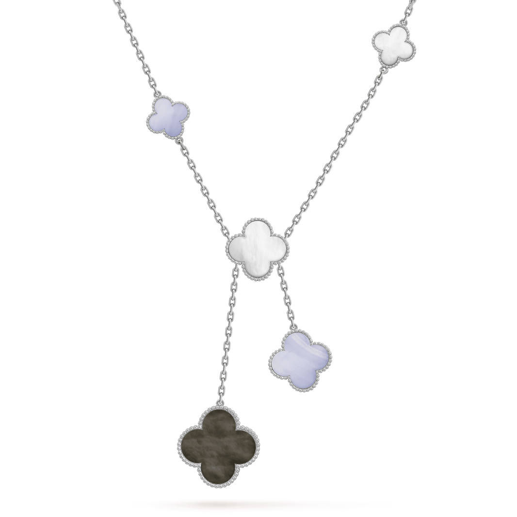 [LOXURA]CLOVER MOP CHALCEDONY NECKLACE SILVER 6 MOTIF