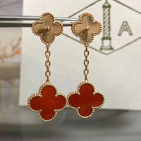 [LOXURA]CLOVER 2 MOTIF  LASER CARNELIAN EARRINGS