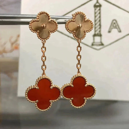 [LOXURA]CLOVER 2 MOTIF  LASER CARNELIAN EARRINGS