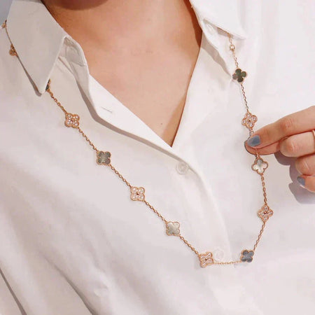 [LOXURA]CLOVER 20 MOTIFS DARK MOP DIAMOND  NECKLACE